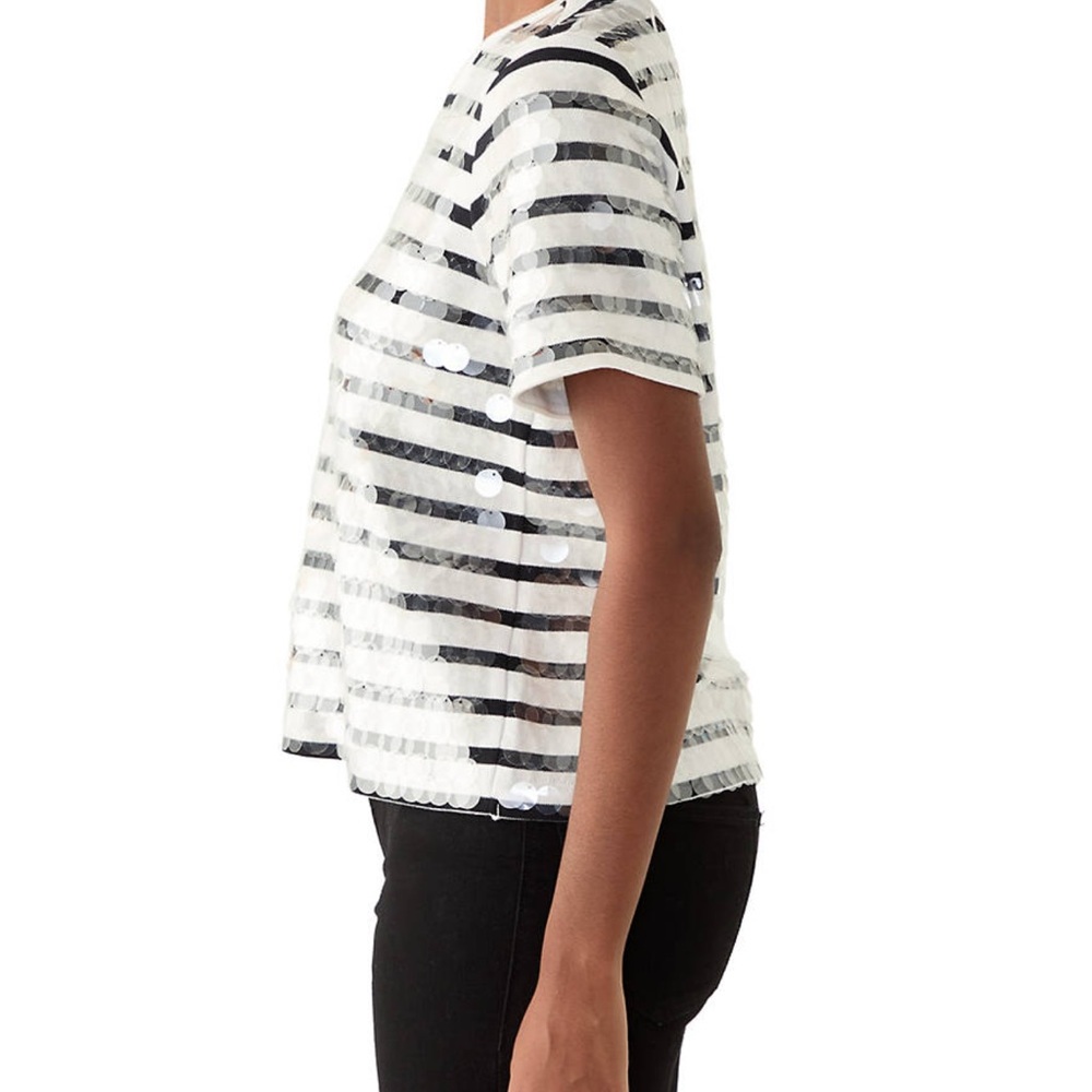 Crown & Ivy Black and White Sequined Striped Tee